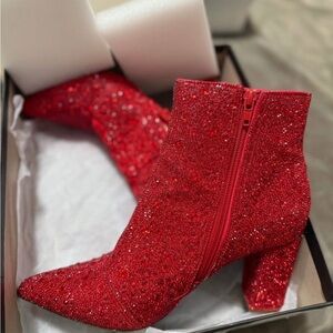 Betsey Johnson Sparkling Red Ankle Booties